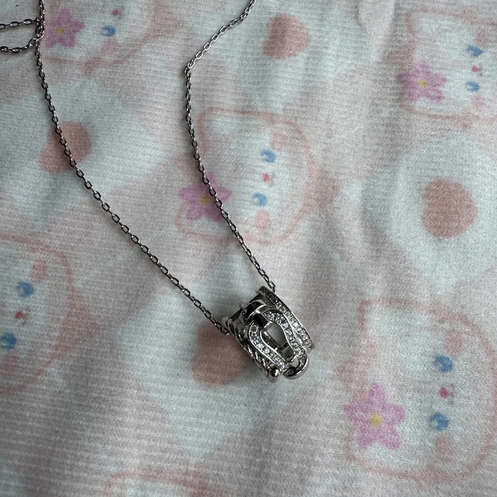 Fred Full Diamond Horseshoe Buckle Cylindrical Pendant Necklace